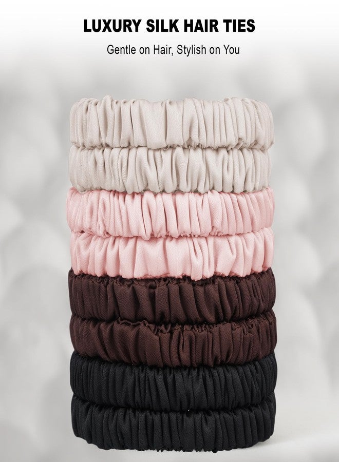 ZHENSILK 8Pcs Silk Scrunchies Hair Ties for Women & Girls, Mulberry Silk Scrunchies No-Damage Thin Satin Ponytail Holders for Hair Care(Clolor 09) - Image 2